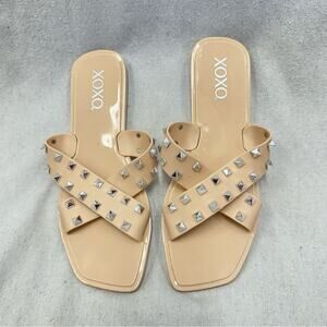 XOXO  Jaylani pyramid studded nude plastic jelly slide sandals size 10M NWOT